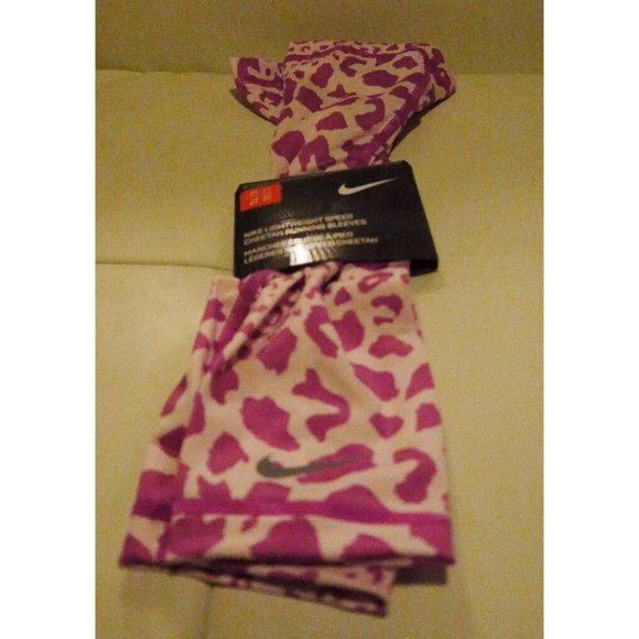 New Nike Lightweight Speed PINK/WHITE Cheetah Running Sleeves L/XL (1 pair) ANB - Picture 2 of 5